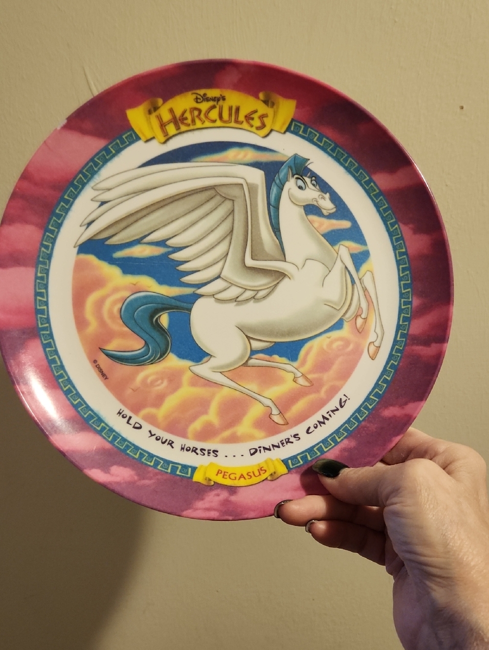 Disney Pegasus Plate with Pink Rim and Blue Accents